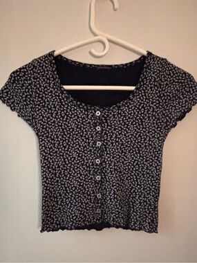 Brandy Melville Navy Floral Button Up Zelly Top OS Coquette Balletcore